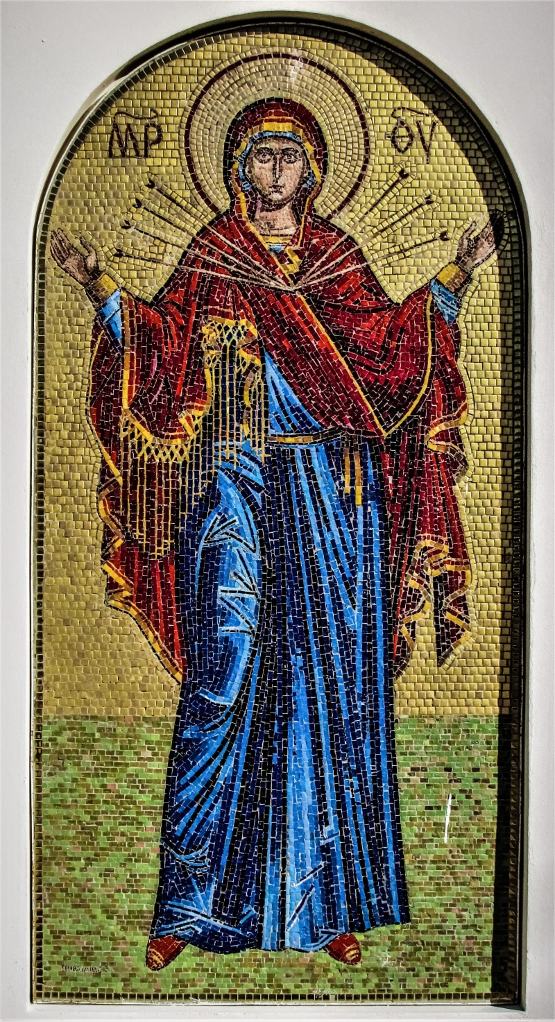 Mosaic, Russian, iconography, architecture, creativity, mural, alethriko, spirituality, history, indoors, religion, human representation, ornate, blue