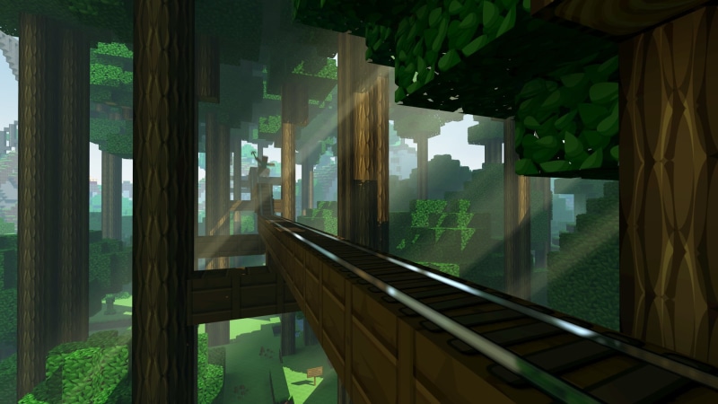 Minecraft, transportation, window, green Color, trees, day, game, screenshot, glass - Material, nature, backgrounds, flooring, built structure, track, 1080P