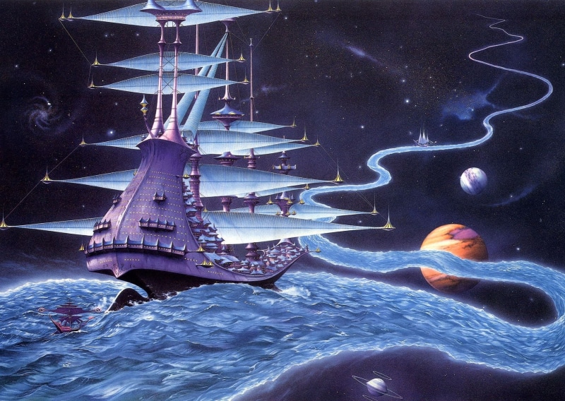 vertebrate, underwater, river, science, blue, night, group of animals, The Ether Stream, stars, outdoors, animal wildlife, spaceship, swimming