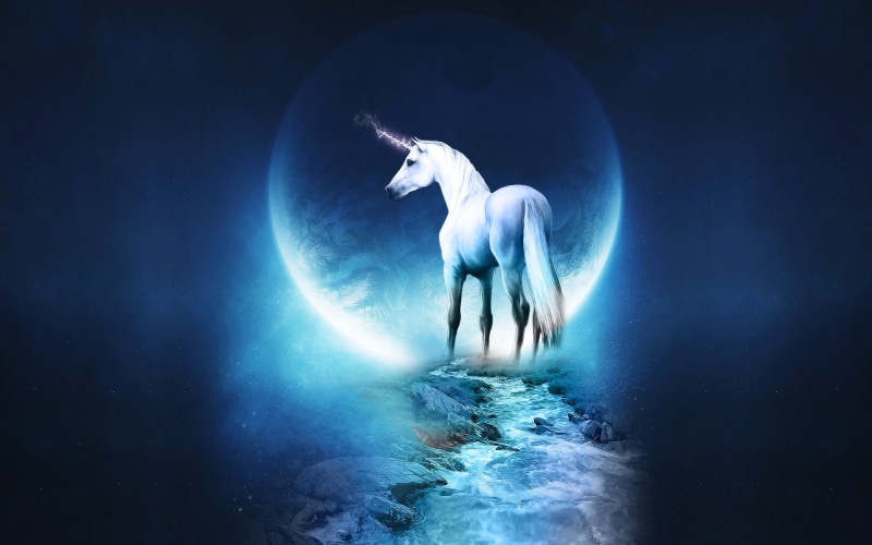 fantasy, dreamlike, sky, night, blue, mystery, graphic, unicorns, underwater, people, unicorn, bizarre, white, 1080P, digital composite, silhouette, astronomy