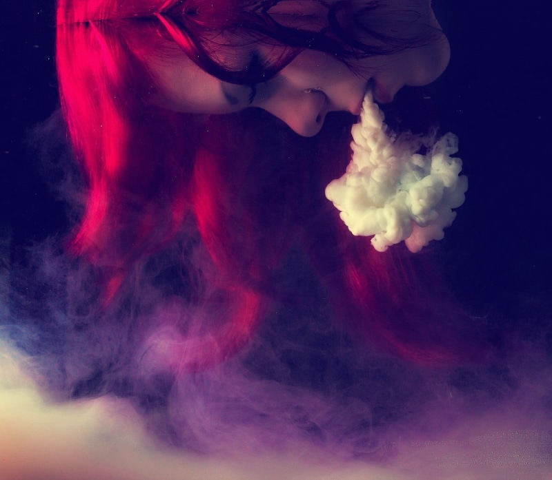 smoking, sea, indoors, jellyfish, studio shot, artwork, 480P, nature, smoke - physical structure, hairstyle, digital composite, underwater, young adult