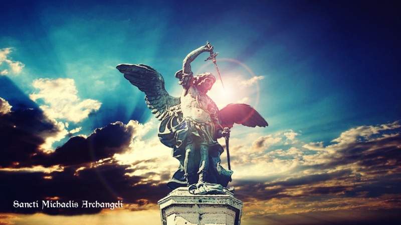 nature, day, sunlight, 1080P, angel, emotion, sky, sunbeam, cloud - sky, blue, lights, arms raised, spirituality, statue, religion, outdoors, st michael archangel