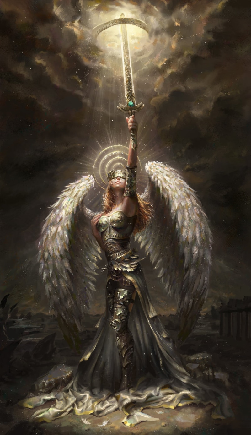 1080P, art and craft, sculpture, women, sword, armor, front view, day, long hair, hand, nature, wings, Sanjin Halimic, outdoors, arts culture and entertainment