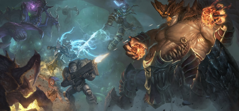 brown, monster, zagara, Heroes of the Storm, Azmodan, water, Wandering Barbarian, diablo, human representation, swimming, illustration, two people, representation