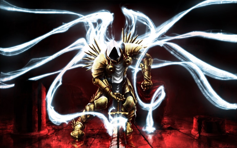 blood, angel, Tyrael, Diablo, video games, sword, 720P