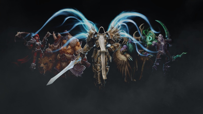 Malfurion, close-up, Rexxar, heroes of the storm, Xul, illuminated, videogame, motion, long exposure, screenshot, studio shot, digital composite, burning