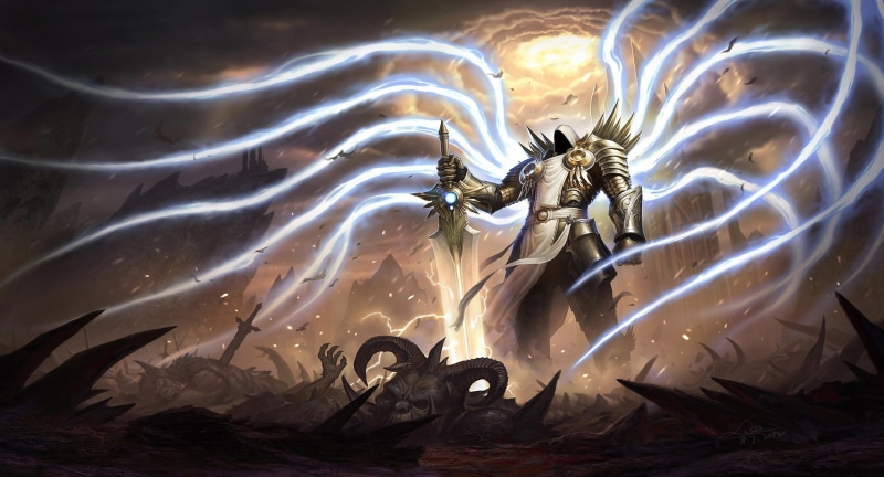angel, sword, artwork, wings, tyrael, games, diablo, 1080P, armor, character