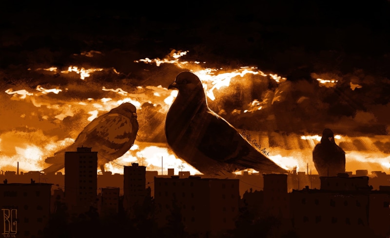 cityscape, no people, animal, one animal, animal themes, animal wildlife, 1080P, vertebrate, built structure, city, outdoors, artwork, silhouette, building