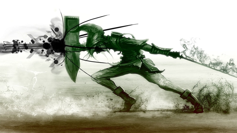 man, one person, video games, arts culture and entertainment, 1080P, day, tree, digital, sword, green color, dancing, nature, outdoors, creativity