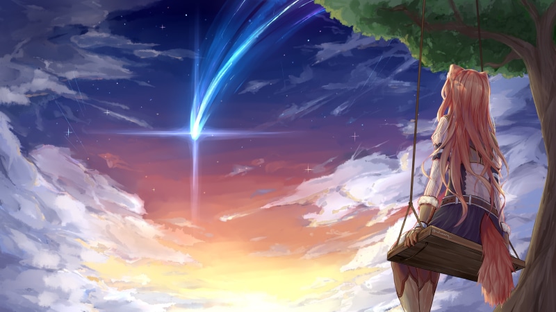 Anime, Raphtalia (The Rising of the Shield Hero), The Rising of the Shield Hero, Sky, 4K, Cloud, Brown Hair, Sunset, Tail