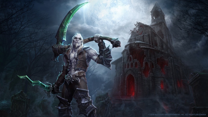 Necromancer, sickle, 1080P, men, church, night, Diablo 3: Reaper of Souls, forest, knife, armor, Mr Jack (Luke Mancini)