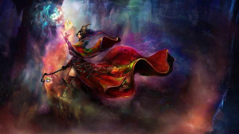 star - space, fantasy art, wizard, multi colored, Diablo III, outdoors, art and craft, yellow, paint, water, character, female, fantasy, creativity, animal themes