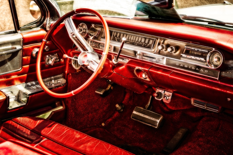 cadillac, high angle view, pkw, close-up, day, metal, dare, cockpit, historically, convertible, classic, auto, steering wheel, interior, car, retro styled