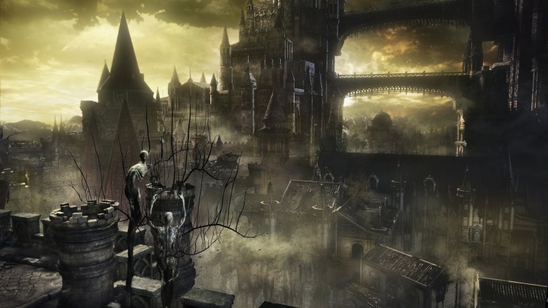 Gothic, Dark Souls III, sword, midevil, Dark Souls, fighting, dark, 1080P, knight, castle, fantasy art, video games, fire, landscape, concept art