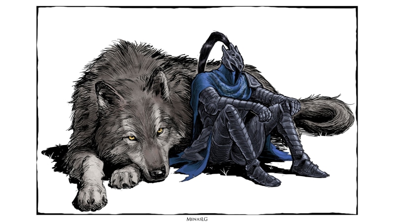 Dark Souls, Artorias the Abysswalker, sword, armor, wolf, 2K, knight, Menaslg