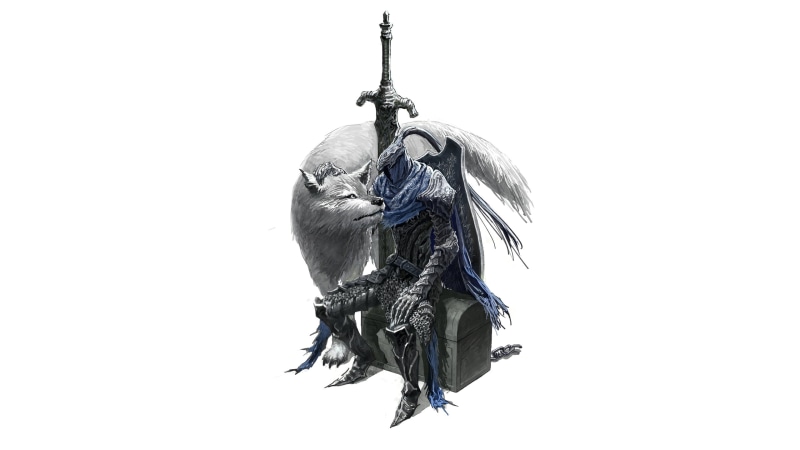 knight, sword, Artorias the Abysswalker, armor, Dark Souls, sitting, wolf, 2K