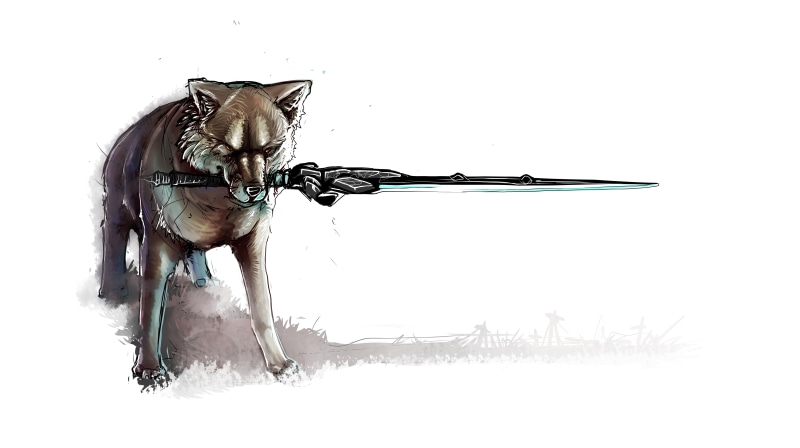 painting, wolf, fantasy art, Artorias the Abysswalker, drawing, weapon, fantasy, 5K, game, artwork, minimalism, fan art, Great Grey Wolf Sif, sword, Sif the Great Grey Wolf