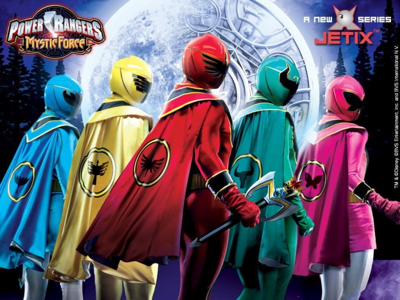 outdoors, rear view, Red Ranger, digital, waist up, lifestyles, Power Rangers, mystic, Blue Ranger, male likeness, architecture, TV Show, Pink Ranger, Power Rangers Mystic Force