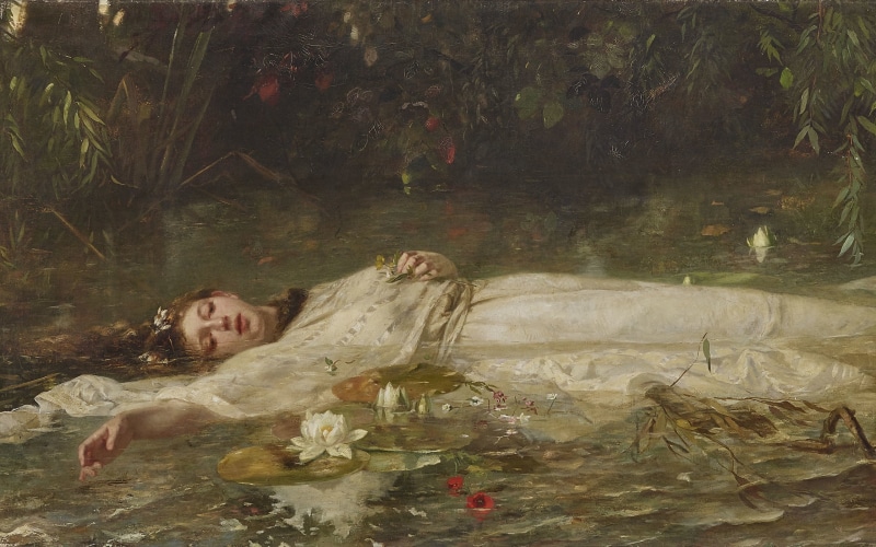 Friedrich Oberst Heyser, Ophelia, oil on canvas, German painter, Friedrich Wilhelm Theodor Oberst Heyser, Frederick Heyzer, 2K, Friedrich Wilhelm Theodor