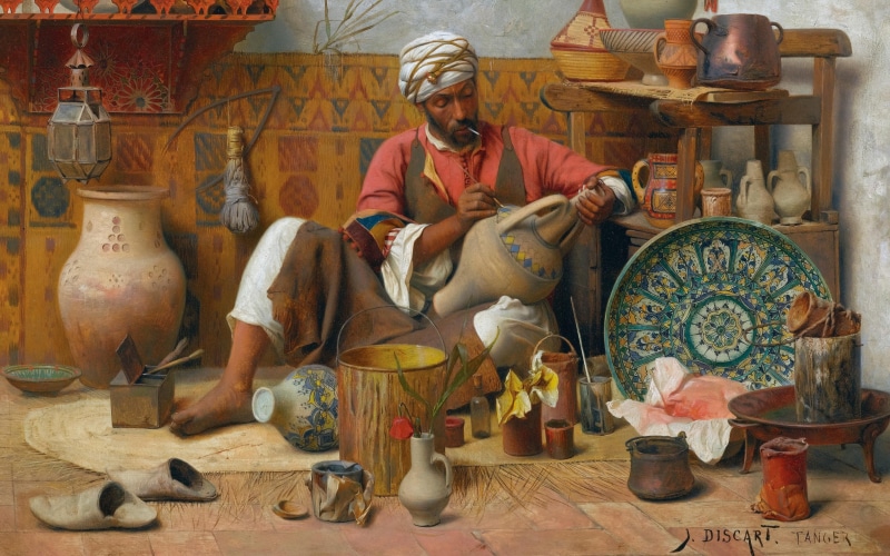 French painter, oil, canvas, Jean Discart, pottery, 4K, The Pottery Workshop, 1910