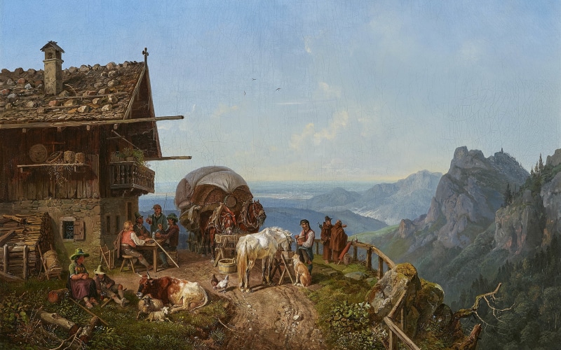 4K, 1843, Tavern in the mountains, Henry Burkel, Heinrich Burkel, German painter