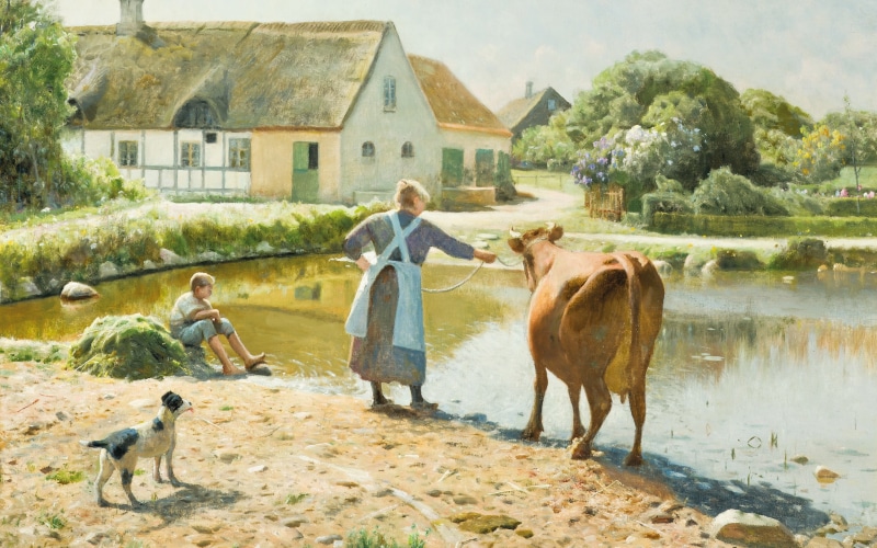 2K, The cow refuses to drink, Peter Merk Of Menstad, Danish painter, Peder Mørk Mønsted, Danish realist painter