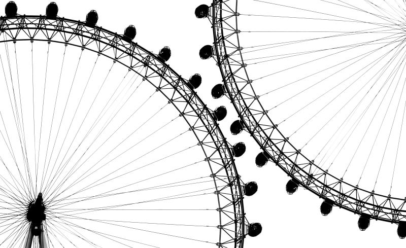 highkey, iconic, two, pattern, silhouette, architecture, minimalist, Big Wheel, blackandwhite, city, abstract, Explore, London Eye, contrast, ferris Wheel