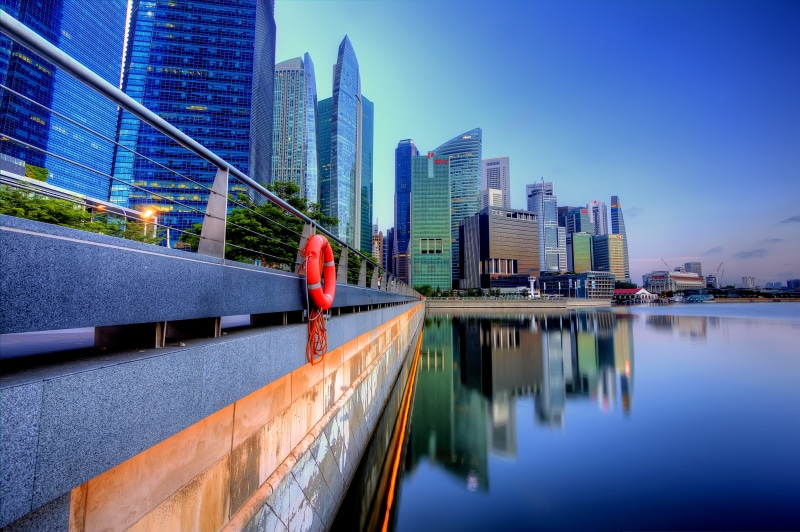 Converging, ring, business, sunrise, water, body, urban Skyline, body water, cityscape, 5K, photo, singapore, famous Place, landscape, orange, Lines, urban Scene