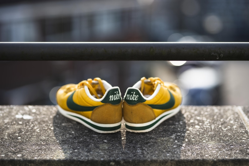 sport, sport shoe, gold colored, walking, nike, top, green, shadow, white, classic, 5K, day, fashion, 2017, photography, cortez, city, indoors, running