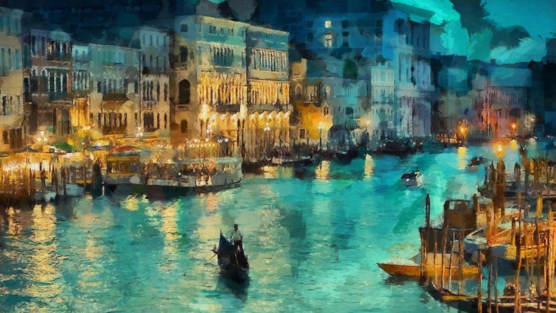 city, canal, people, architecture, 1080P, nature, sea, real people, building exterior, water, waterfront, men, Venice, Italy, building, painting, night