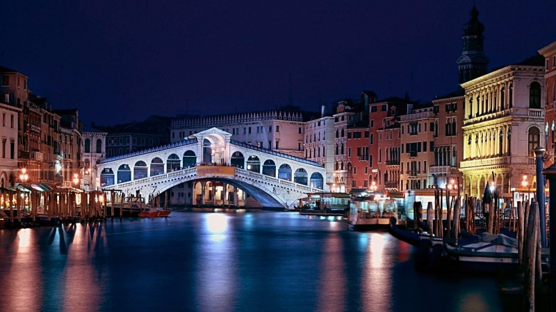 canal, bridge, italy, europe, 1080P, grand canal, night, venice