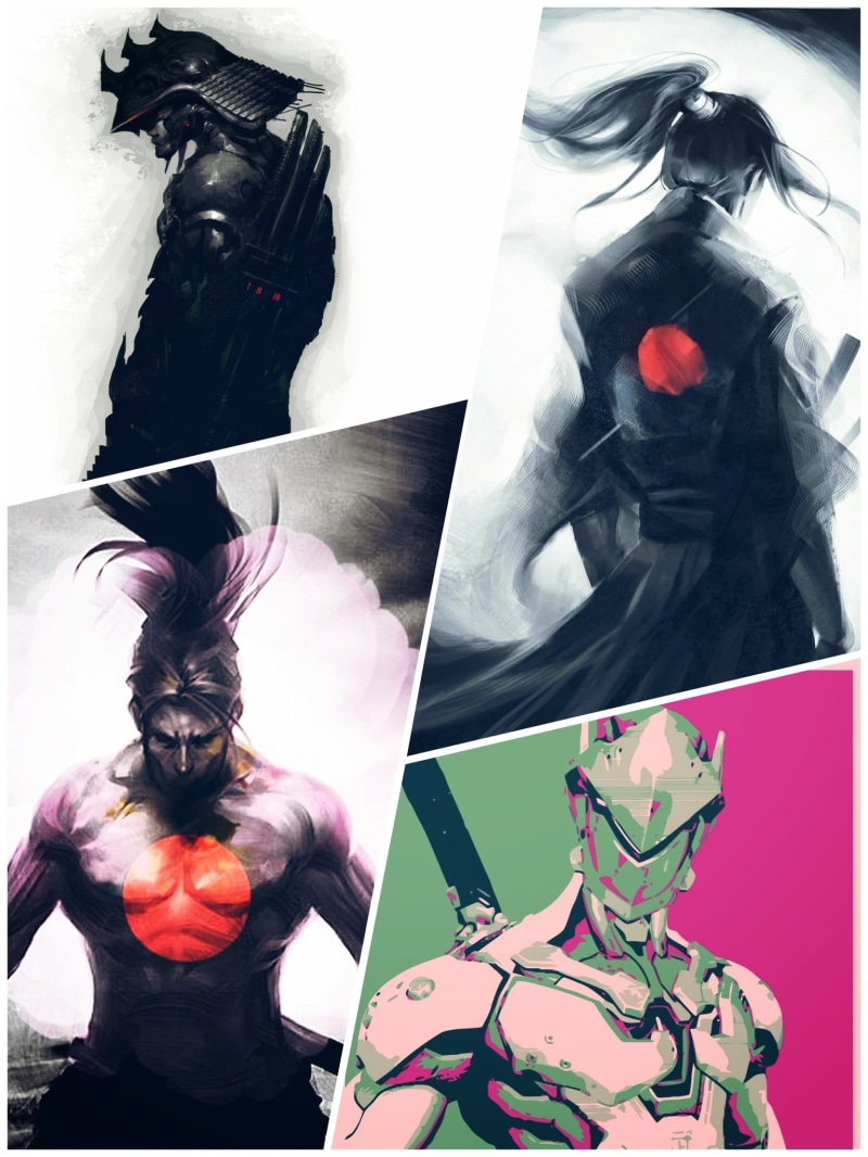 portrait, assorted, Ronin, multi colored, Yasuo, hairstyle, obscured face, three quarter length, samurai, clothing, women, four, black color, mask, disguise