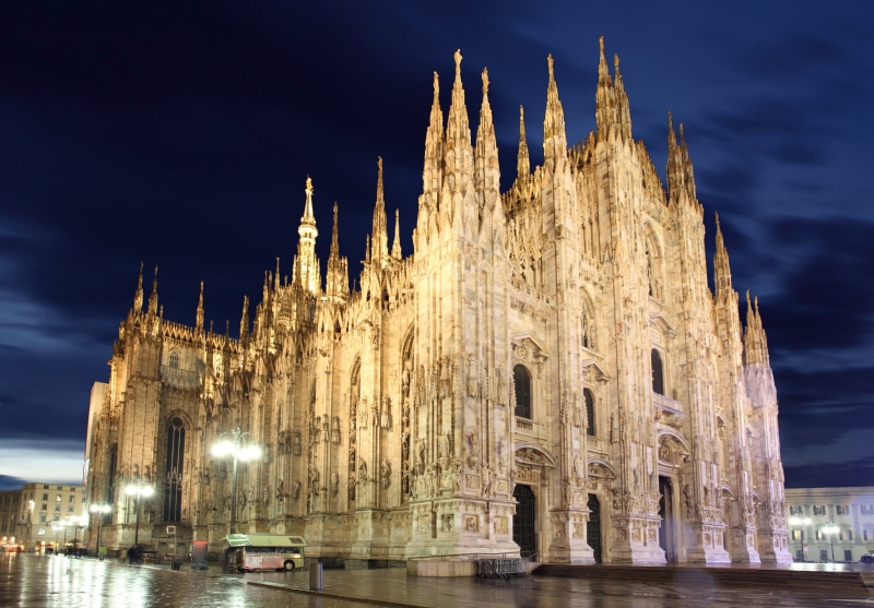 building exterior, architecture, belief, church, night, medieval, spirituality, blue, the past, catholicism, tower, 4K, old, sky, outdoors, tourism, gothic Style