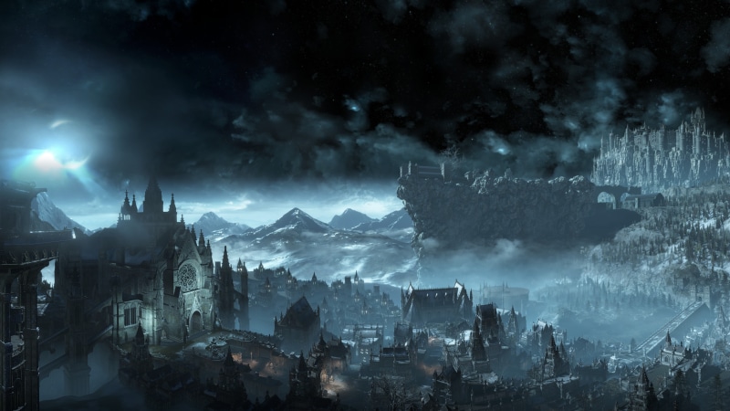 city life, panoramic, dark, architecture, 4K, environment, fog, nature, skyscraper, dark souls iii irithyll video games, urban skyline, night, smog, storm