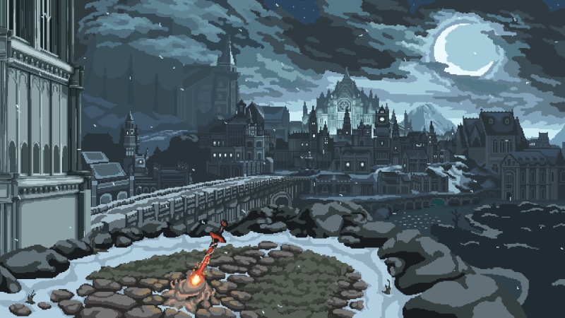 1080P, bonfire, Dark Souls, pixel art, city, Irithyll