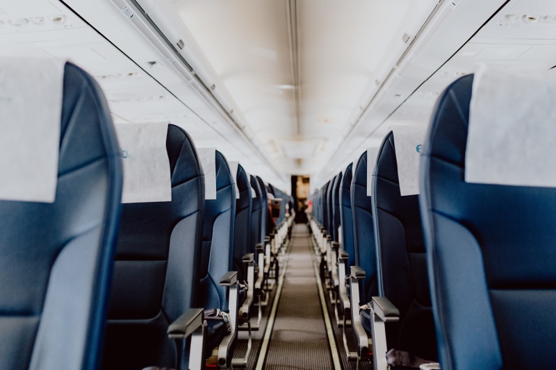 aeroplane, no people, airplane, airplane seat, public transportation, indoors, seat, vehicle seat, air vehicle, aircraft, flight, passenger cabin, transportation