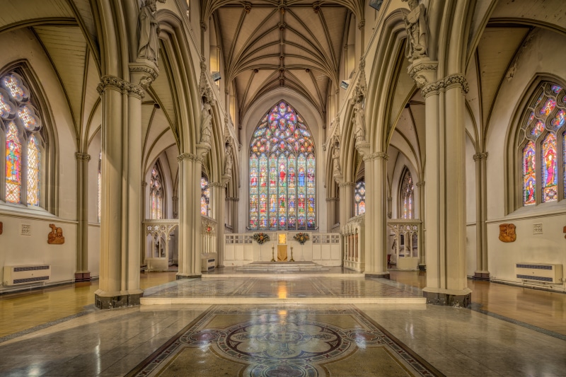 place of worship, religion, glass, built structure, interior, salford cathedral, indoors, room, historic, aisle, ceiling, church, historical, english, stained glass