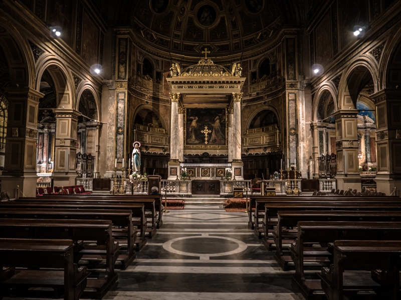 building, god, ornate, bench, church, christianity, belief, religion, pew, 4K, arch, jesus, religious, built structure, catholicism, spirituality, cross