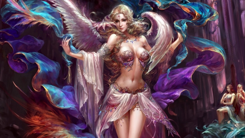 fantasy, detail, 2560x1440 px, fairy, Dark, age, artwork, vampire, angel, Fighting, 2K, Girls, forsaken, Perfect, rpg, online, world, warrior, adventure