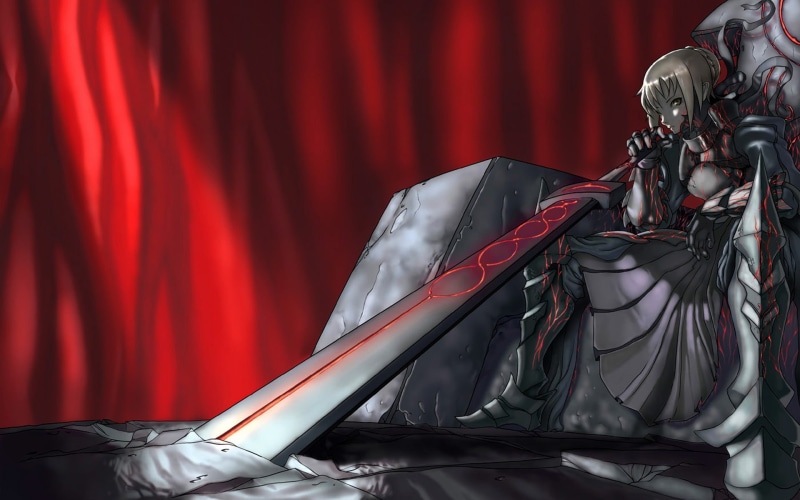 digital, Saber Alter, stage, preparation, 1080P, indoors, performance, anime, character, no people, absence, textile, red, Fate Series, gray