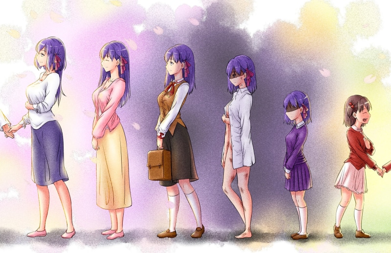 Fate/Stay Night, fashion, hairstyle, representation, standing, choice, glasses, full length, human representation, variation, side by side, retail, teenager