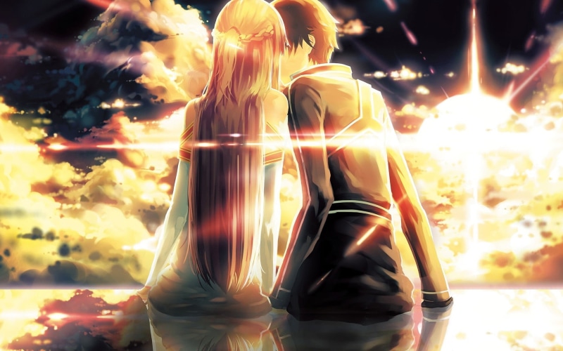 leisure activity, backgrounds, long exposure, women, orange color, outdoors, Sword Art Online, sunset, kirito, beautiful, burning, men, nature, young Adult