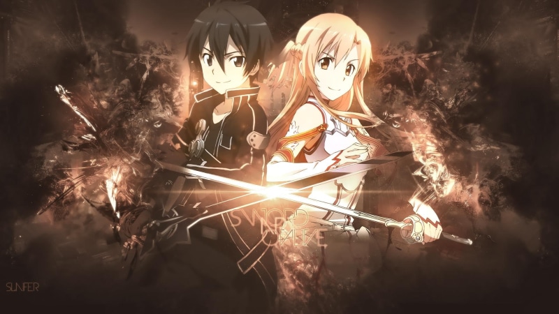 sao, kirito, 1080P, asuna, husband-and-wife, sword-art-online, illustration