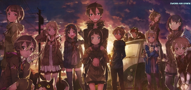 Lisbeth (Sword Art Online), young adult, Yuuki Konno, standing, mask, night, Kirito (Sword Art Online), Sword Art Online II, Klein (Sword Art Online), large group of people