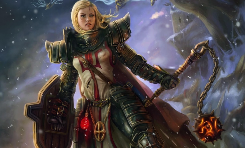 souls, 1080P, reaper of souls, crusader, girl, iii, diablo, reaper, shield, art, diablo iii, armor, weapons