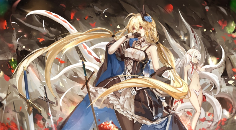 female likeness, indoors, Haustier, low angle view, vampire, 2K, anime, creativity, long hair, looking away, choice, statue, sword, celebration, pixiv