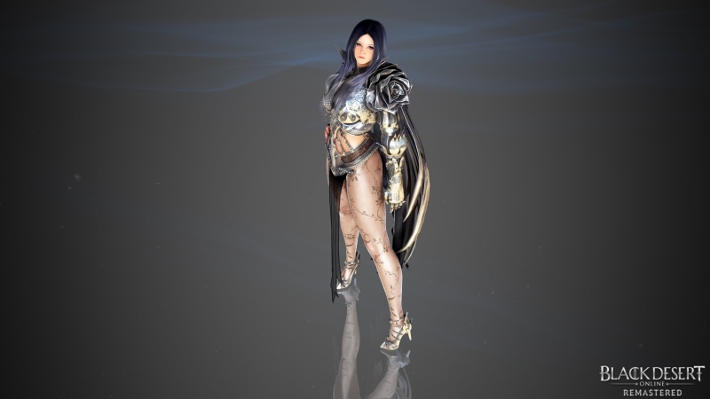 black desert online, online, high heels, shoes, knight, Mystery, white, blue, leather clothing, dark blue hair, socks, video games, mmorpg, armor, Black Desert