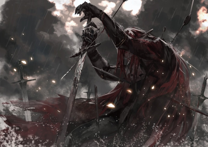 smoke, Dark, arrows, 1080P, Pixiv Fantasia, Leather Armor, blood, Cape, redhead, sword, alcd, rain