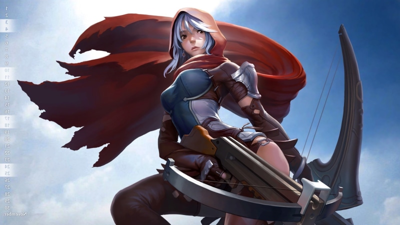 low angle view, leisure activity, women, cloud - sky, Leather Armor, Hoods, lifestyles, adult, nature, Crossbow, one person, real people, young adult, sunlight