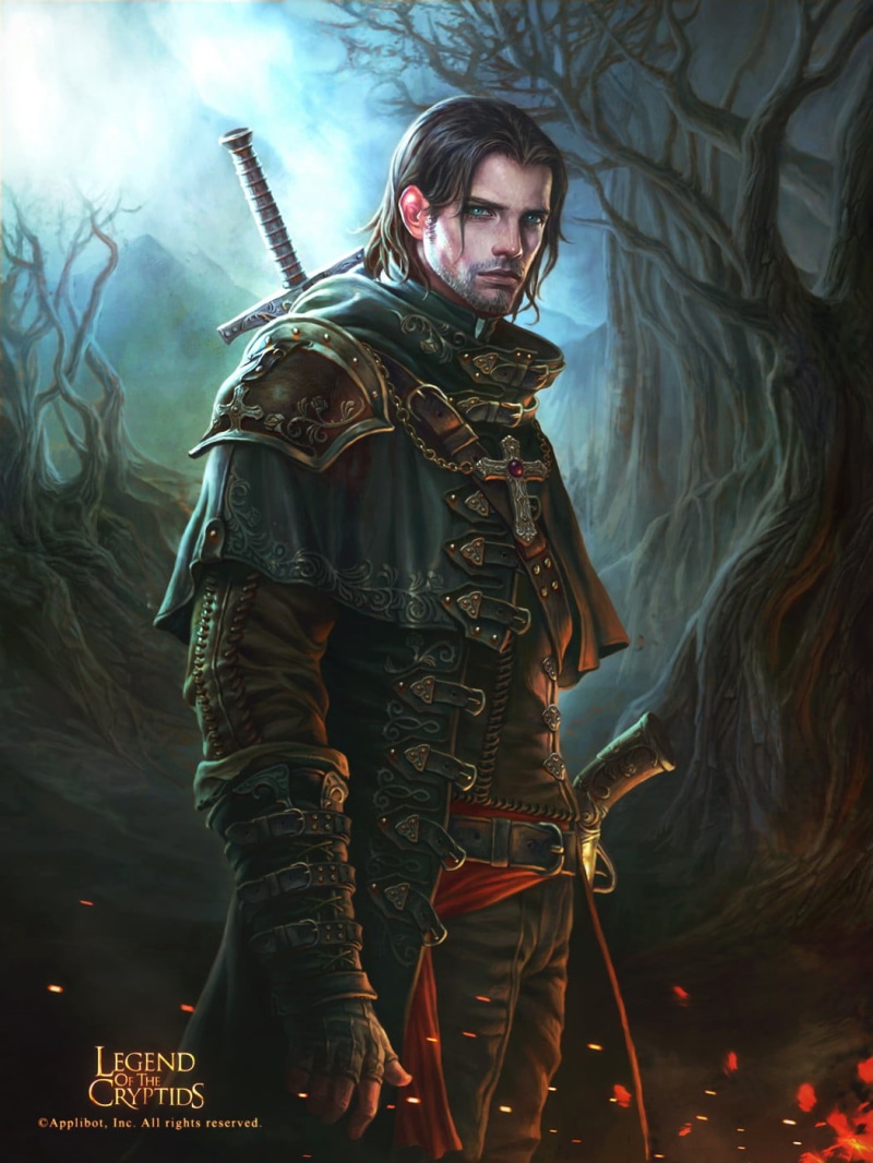 leather, men, sparks, 720P, drawing, armor, sword, brunette, weapon, pistol, Legend of the Cryptids, forest